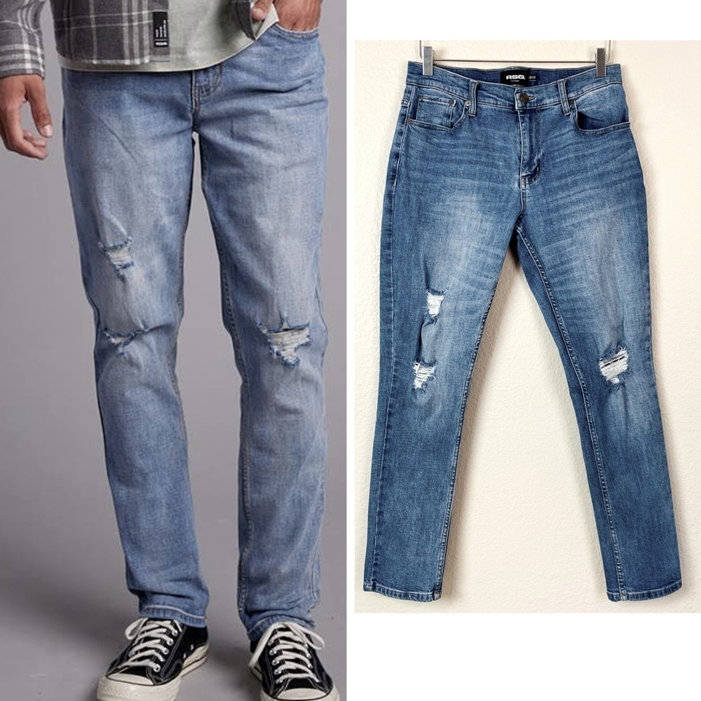 RSQ Relaxed Taper Light Vintage Destroyed Jeans Sizes 28“ x 30” & 29“ x 32“